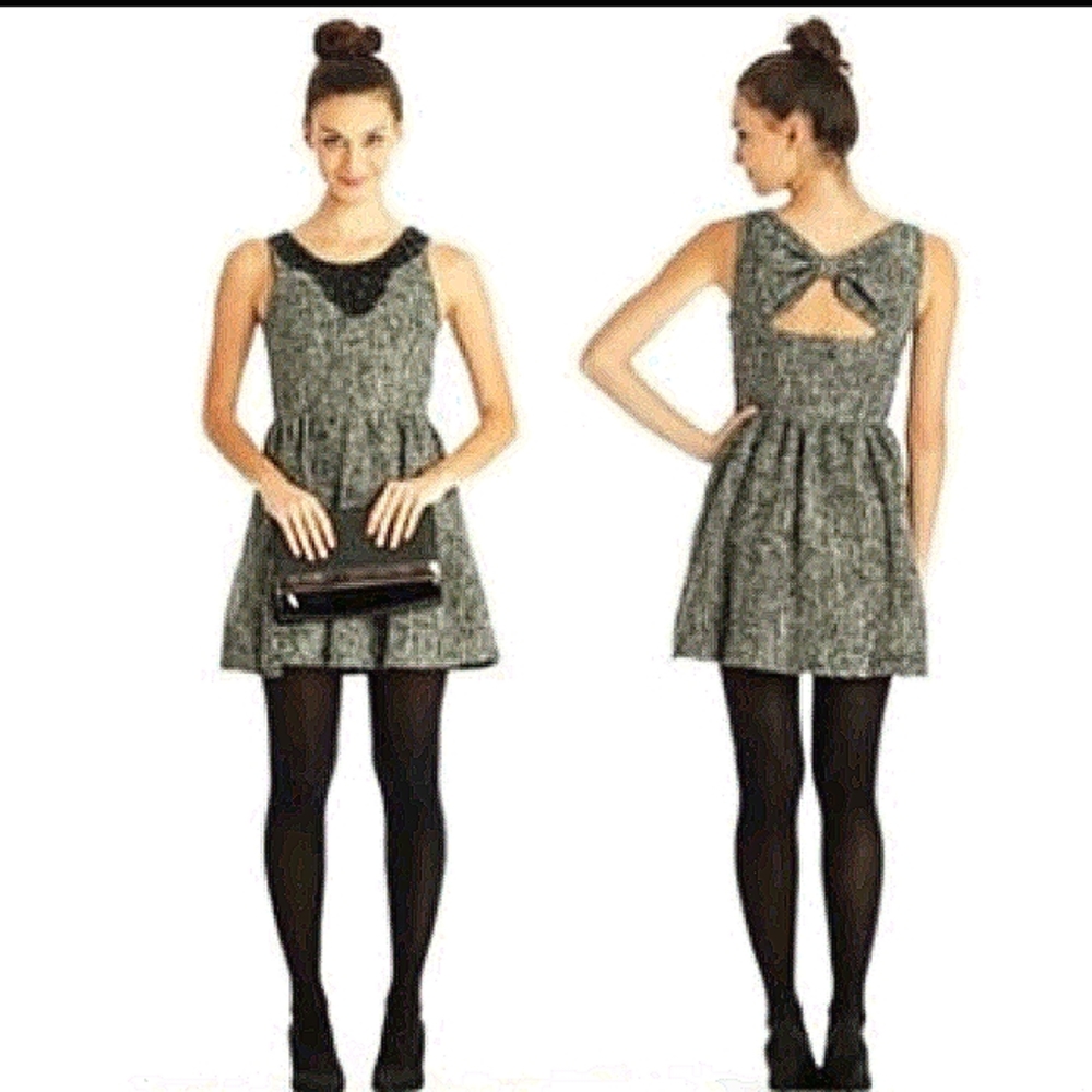 GRACIA Bow Tie Tweed Cocktail Dress medium